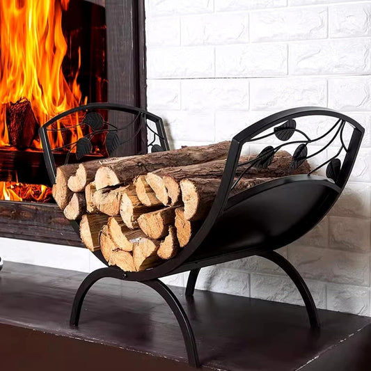 Outdoor Fireplace Firewood Rack Metal Fireside Wood Storage Racks, Log Stacker for Porch Deck Backyard, Outdoor Camping Firewood Container, Decorative Fireplace Accessor(