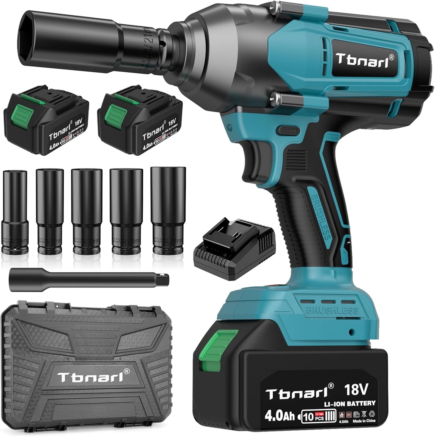 Cordless Impact Wrench 1/2 Inch High Torque 885 Ft-lbs 1200N.m Brushless Impact Gun 2500RPM with 4.0Ah Battery, 6 Sockets, Charger and Plastic Case