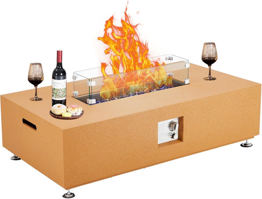 48 Inch Outdoor Propane Fire Pit 50,000 BTU Gas Fire Pit Table,48-Inch Sturdy Steel Design with Anti-Rust Finish, Includes Wind Guard,Glass Beads & Rain Cover for Patio and Yard