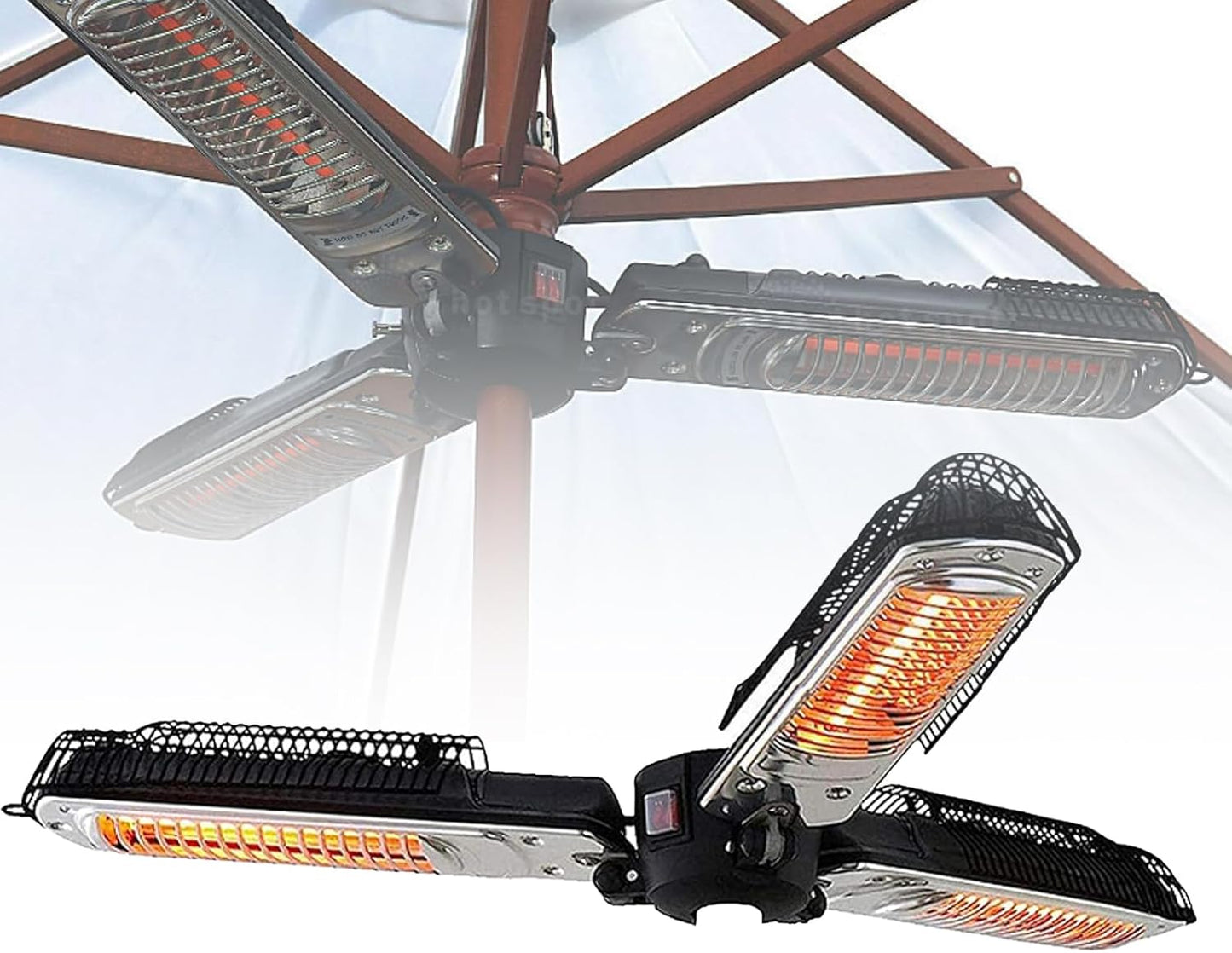 Electric Umbrella Heater, Height Adjustable/IP34 Protection Rating/Folding Parasol Patio Heater/3 Heating Settings/Suitable for Indoors and Outdoors, 1500