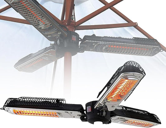 Electric Umbrella Heater, Height Adjustable/IP34 Protection Rating/Folding Parasol Patio Heater/3 Heating Settings/Suitable for Indoors and Outdoors, 1500