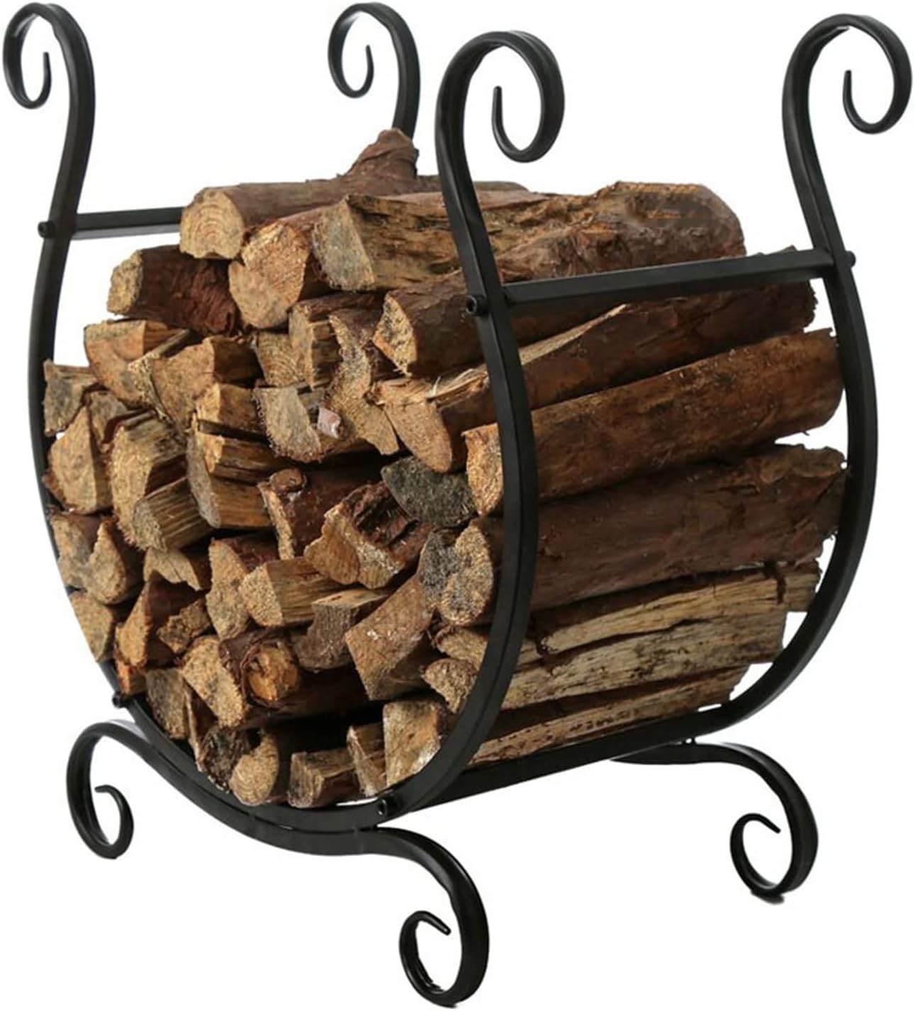 Half Round Log Bin Holder - Scrollwork Design, Heavy Duty Firewood Racks for Lumber Store/Patio Firepit/Under Eaves