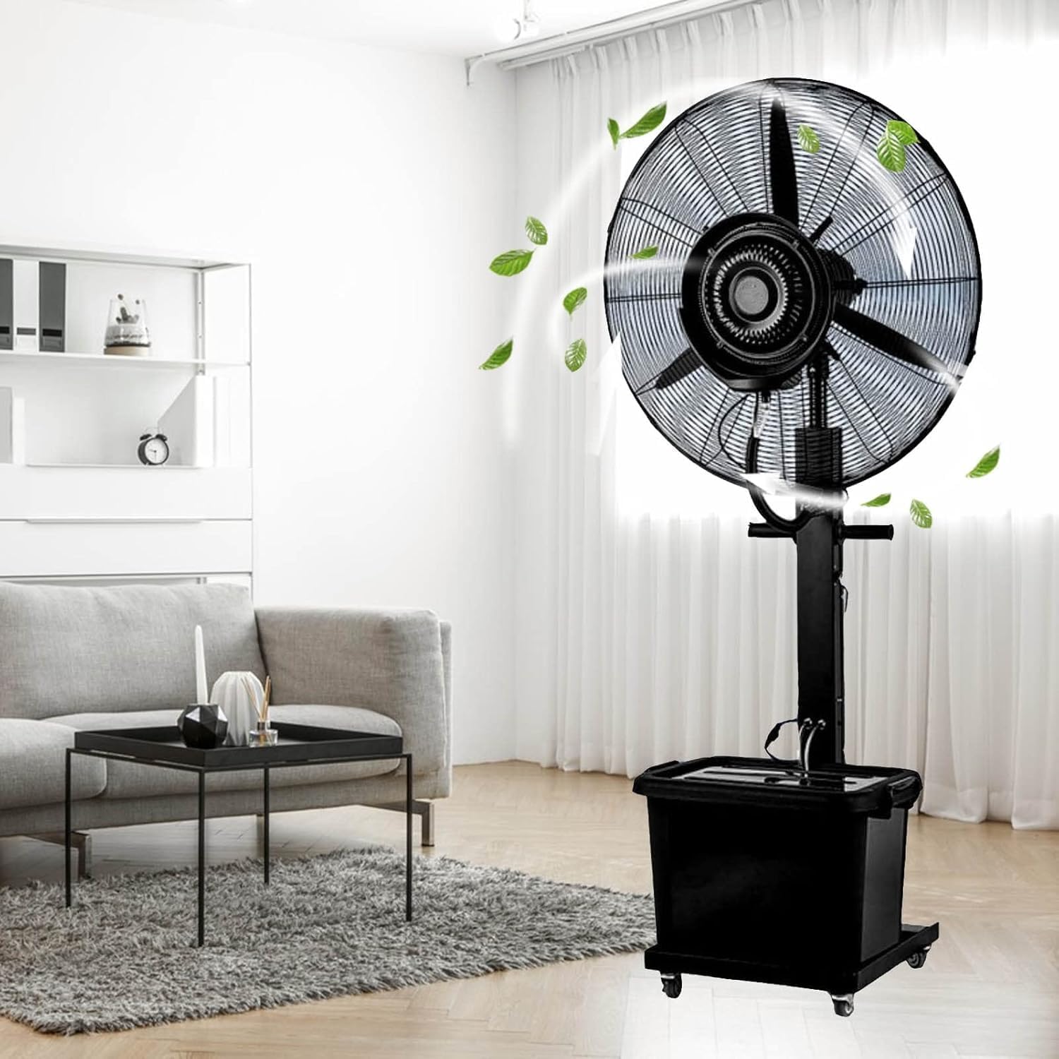 Eagleize 320W High Velocity Fan Industrial Pedestal Fan with Mister Tank Outdoor Cooling Spray Fans Misters 90° Oscillating Floor Fans for Patio Outside(650mm\/26in)