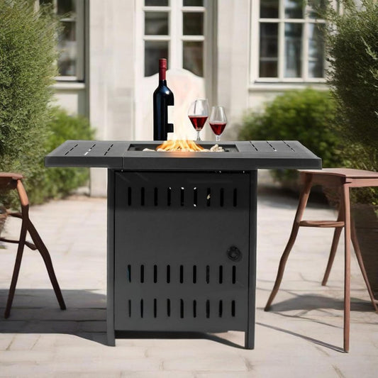 34 Inch Propane Fire Pit Table, 50000 BTU Rectangular Steel Fire Table with Removable Top, Steel Lid & Lava Rocks, Deck Safe for Outdoor Patio Garden Use (Black)