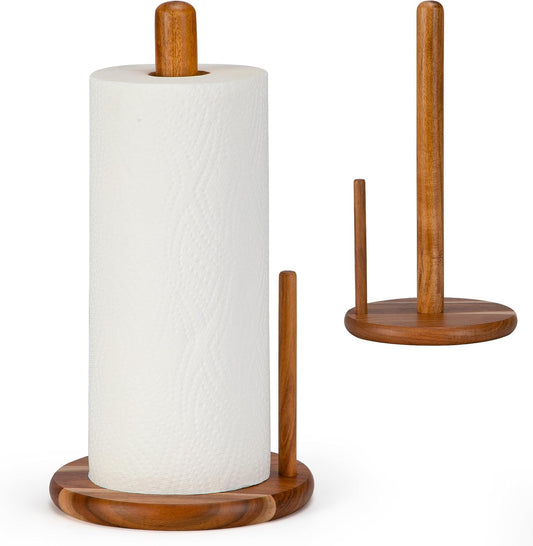 E-ROOM TREND Acacia Wood Paper Towel Holder Countertop, Wooden Paper Towel Holder Thicken Base for Kitchen, Easy to Assemble, Sturdy, Durable, Natural Wood Color