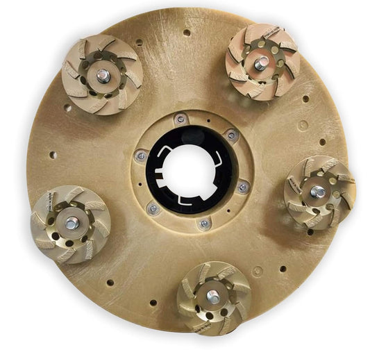 Concrete Grinding Plate for Swing Machines - Removal Tool for Concrete with 5 Cup Wheels - MAX RPM 175