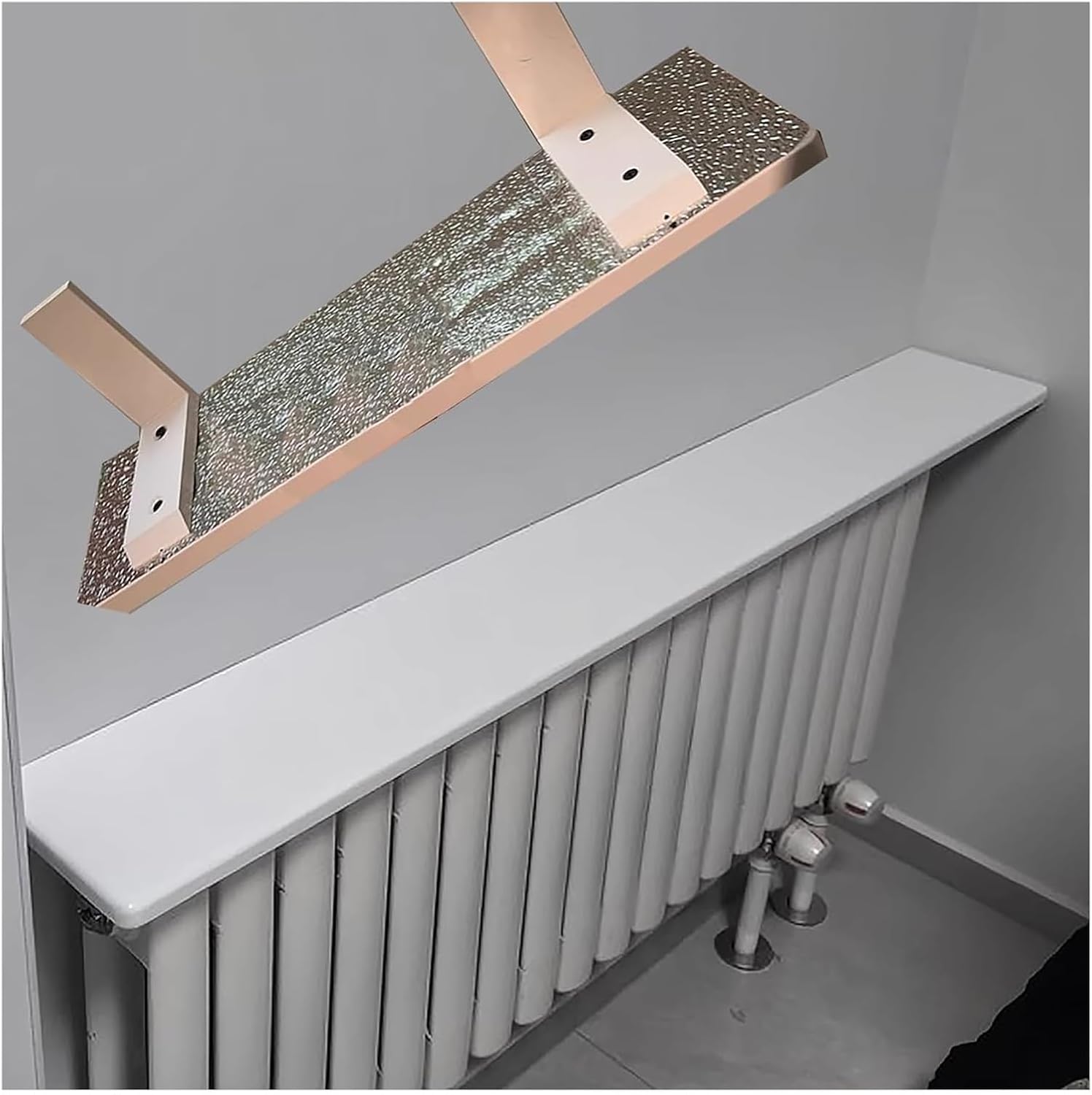 Radiator Cover with Ventilation slats， Radiator Shelf Wooden Floating to Block Heat for Kitchen Dining Room Studio Campervan(White (Lxwxh),165x20x2.2cm)