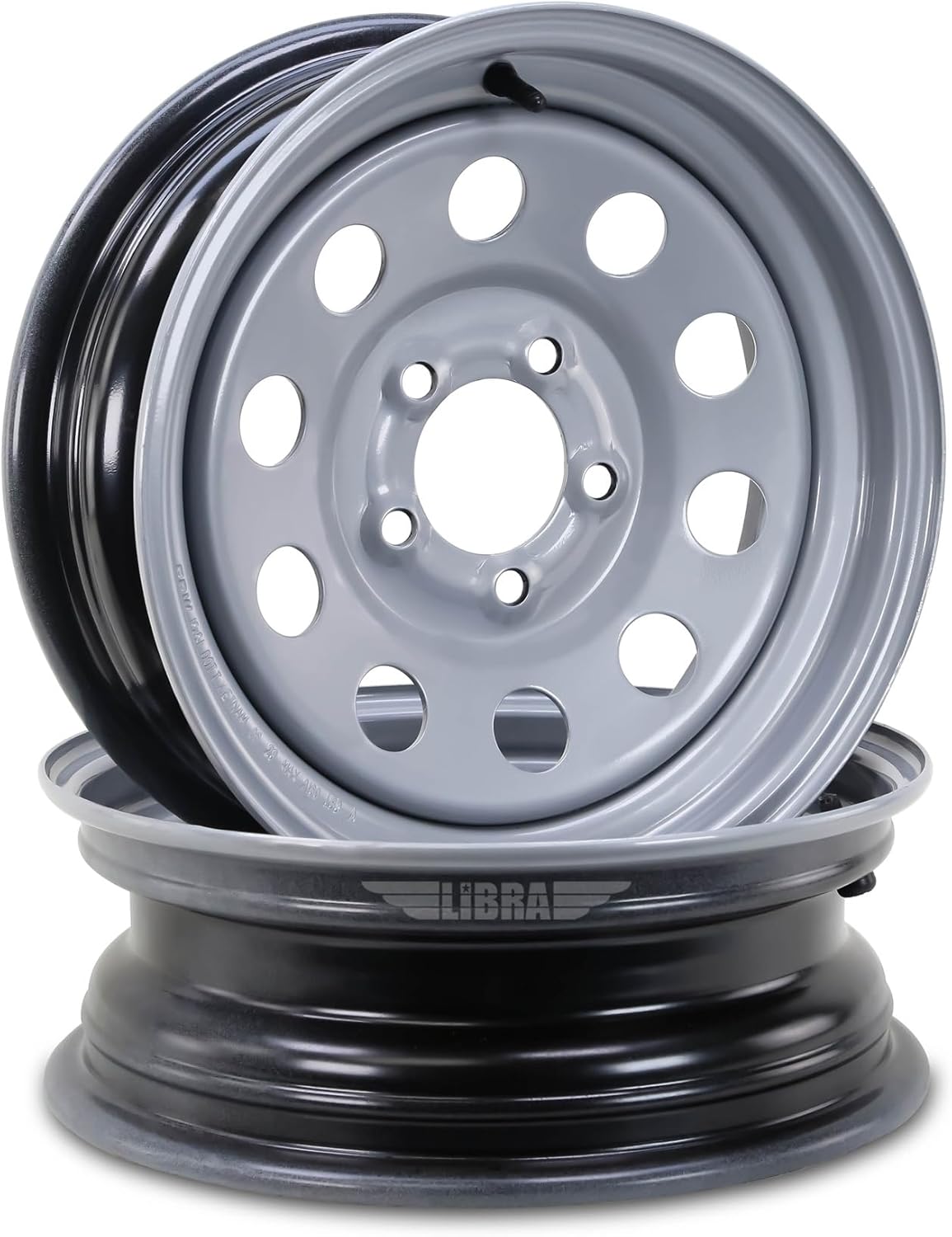 LIBRA 15 x 5 Trailer Wheels 5 Lug on 5" Bolt Pattern Silver Mod, Set 2-17006