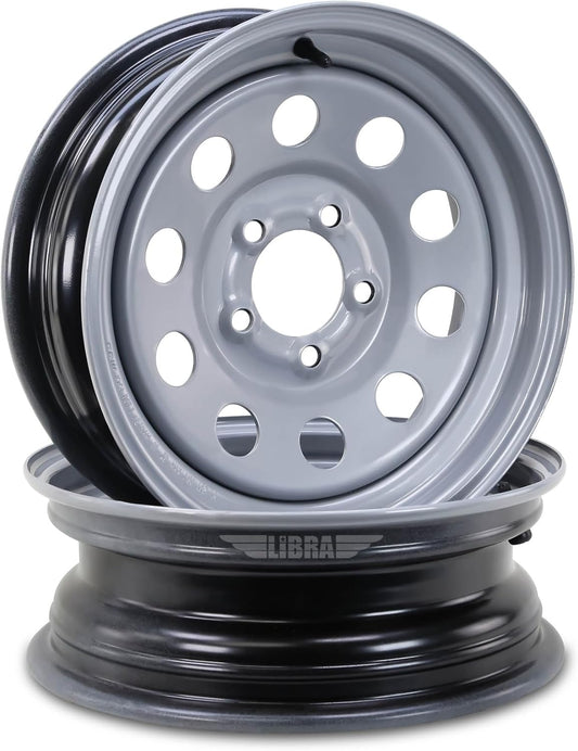LIBRA 15 x 5 Trailer Wheels 5 Lug on 5" Bolt Pattern Silver Mod, Set 2-17006