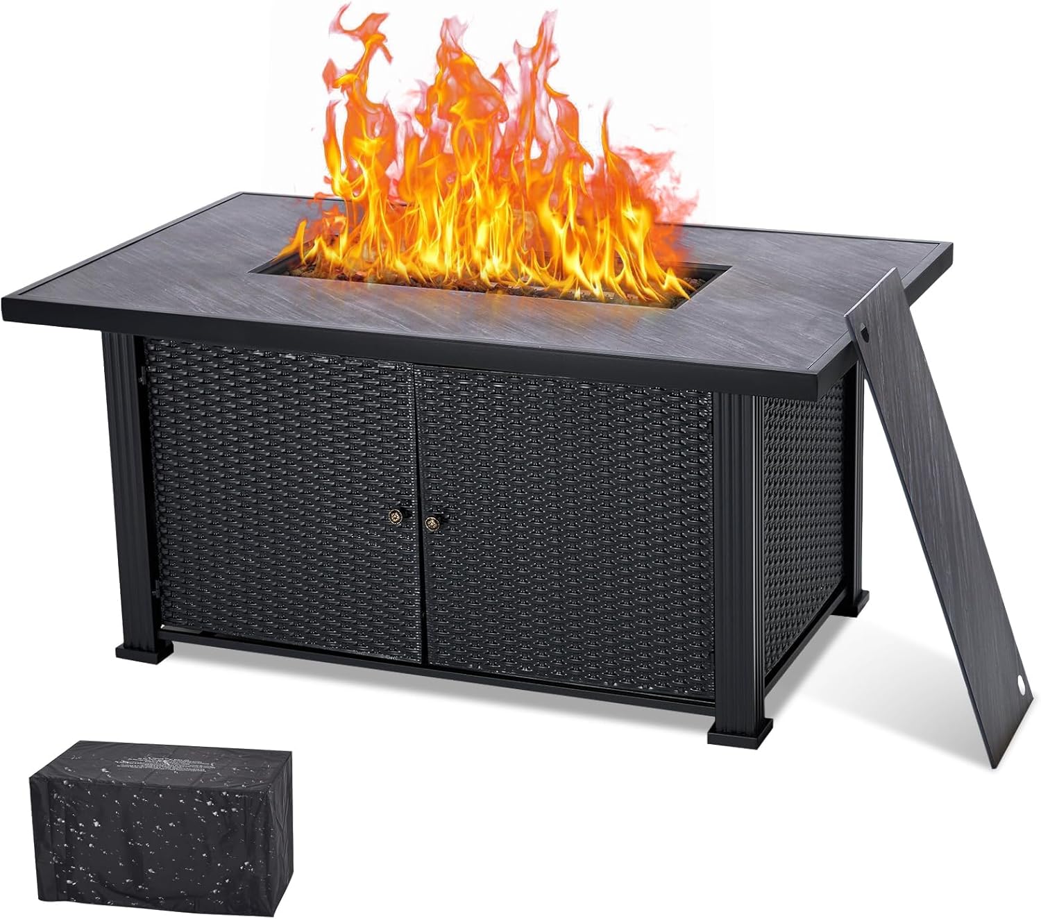 57" Propane Fire Pit Table, 50,000 BTU Outdoor Gas Fire Pit with Dual-Sided Cover & Rain Cover, CSA Certified Sturdy Steel Design for Patio, Garden, Backyard