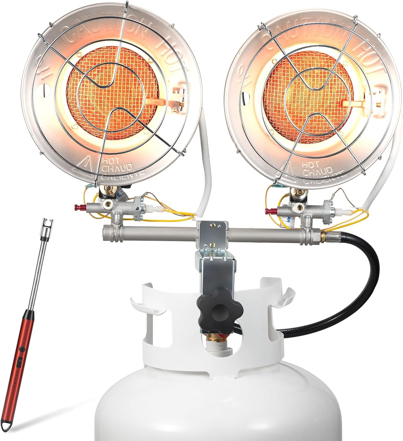 GASPOWOR Propane Heater, 30-36,000 BTU 3 Settings 2-Burner Tank Top Heater with USB Lighter, Propane Heaters Outdoor With Shut-off Valve and Tip-over Switch for Patio, RV, Garage, Camping