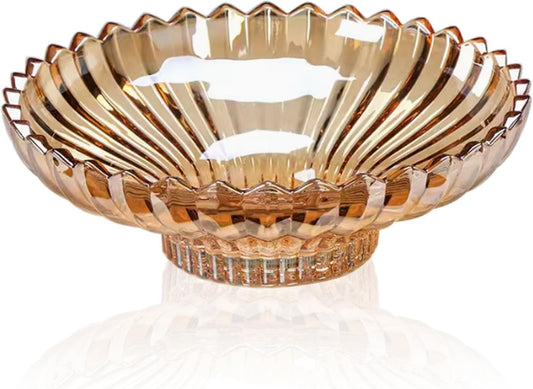 Rxcvkmw Glass Fruit Bowl or Decorative Bowl, used for Kitchen counter or living room center table decoration, 12 inch Fruit Bowl or Center Bowl (Amber)