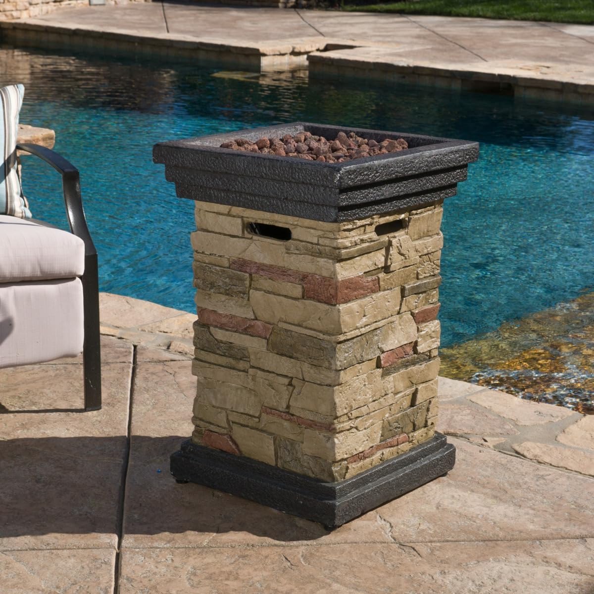 19.50'' Outdoor Firepit with Column Shape, Stone Grey - 40 000 BTU (Tank Inside)