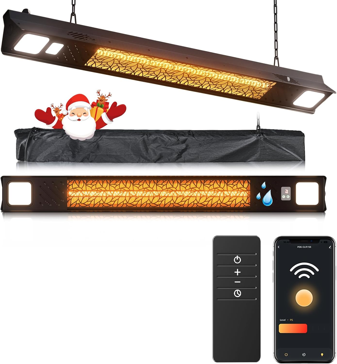 Wall-Mounted Electric Heater Hanging Patio with Light Ceiling Outdoor, 1500W Infrared 9 Heat Levels, 24H Timers, 1s Heating Carbon Fiber Tube Wall Heater for Backyard, Garage