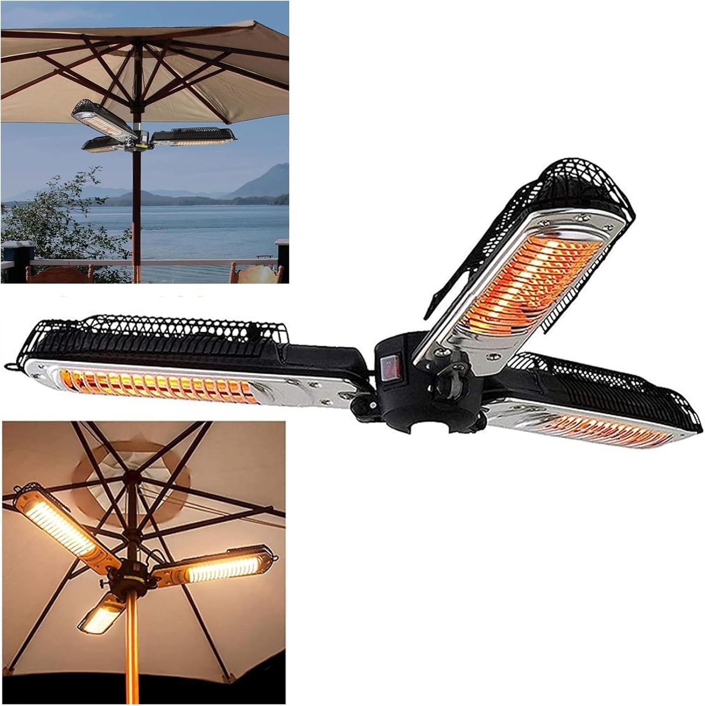 Umbrella Patio Heater, 1500W Electric Parasol Infrared Radiant Heater with 3 Heating Panels, Portable and Foldable, Suitable for Pera Or
