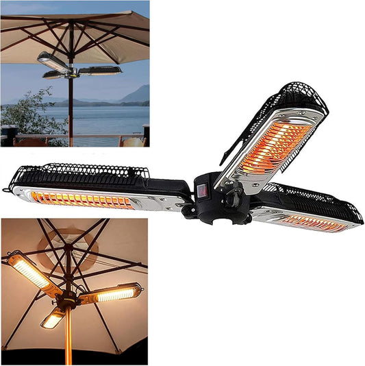 Umbrella Patio Heater, 1500W Electric Parasol Infrared Radiant Heater with 3 Heating Panels, Portable and Foldable, Suitable for Pera Or