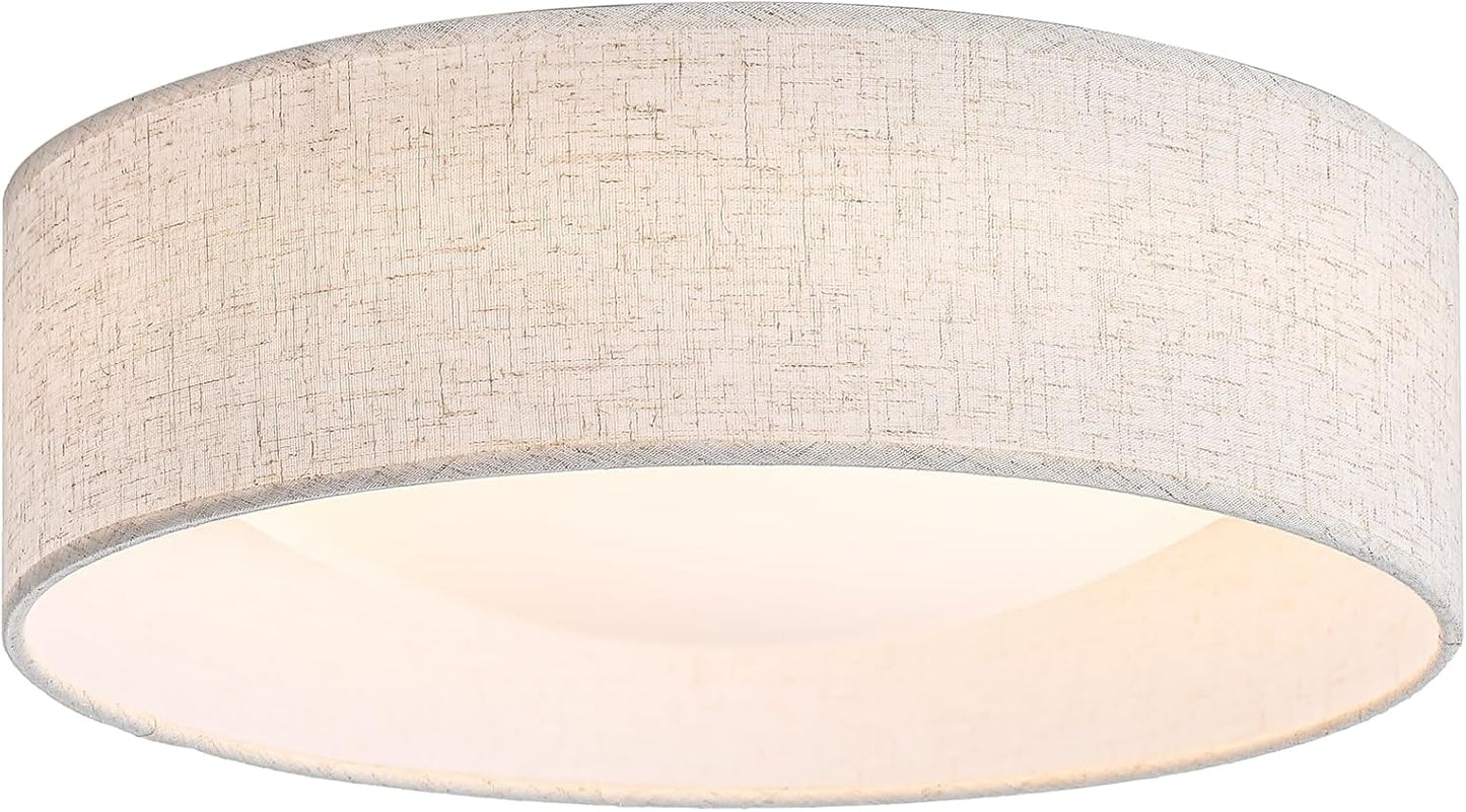 CALOKES 13" Fabric Flush Mount Ceiling Light, 24W 3000K LED Closed to Ceiling Light Fixture with Classic Linen Drum Design for Bedrooms, Kitchen, Dining Room, Hallway