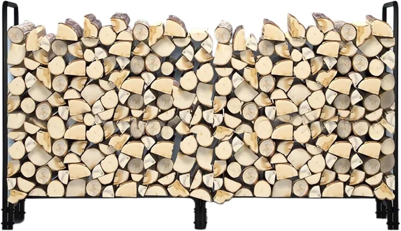 Fnacuody Firewood storage rack 8ft Metal Firewood Rack Adjustable Outdoor Log Holder Wood Stacker Indoor Pile Storage Organizer