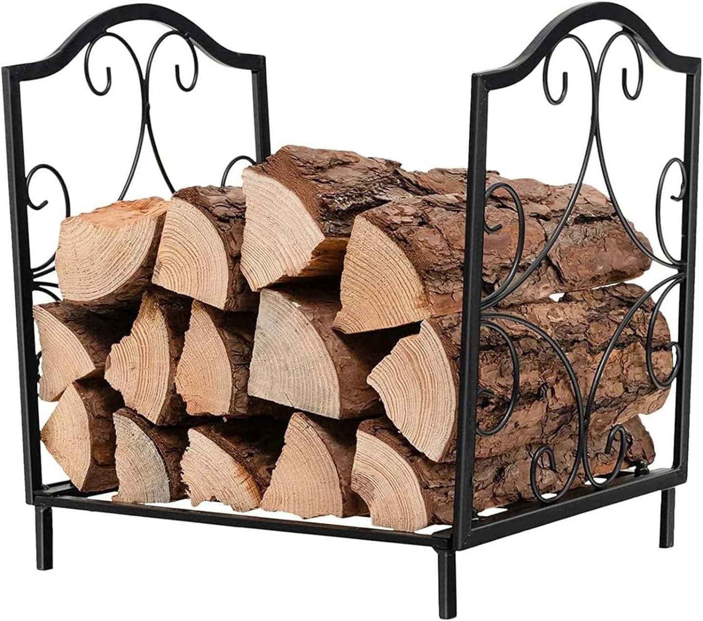 Firewood Rack, Indoor Outdoor Wood Storage Stacking Shelf, Heavy Duty Metal Fireplace Log Holder, 60kg Load Capacity,