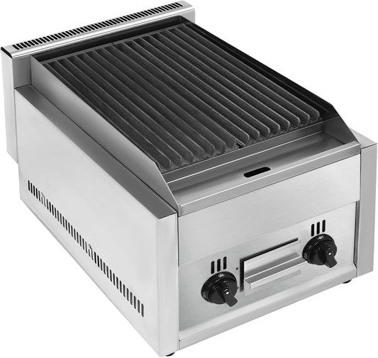 Commercial Griddle, Gas Griddle Tabletop Gas Grill Adjustable Temperature Portable Gas Grill with Dual I-Type Burners for Small Food Factories, Western Restaurants 14.96×5.91 In