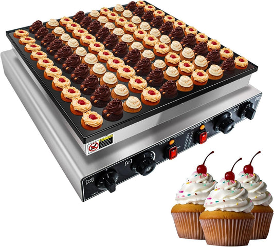 100pcs Electric Commercial Large Waffle Maker, Non-Stick Round Dutch Muffin Maker, Perfect for Breakfast Afternoon Tea with 2 Thermostats & 2 Timers, 1700W