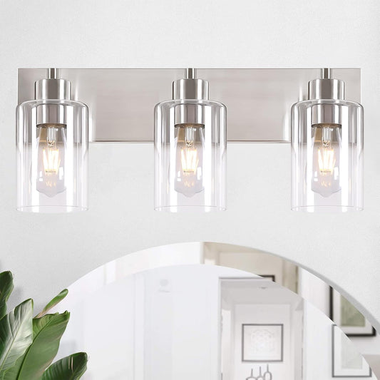 Chosenior 3-Light Bathroom Vanity Light Fixtures,Modern Wall Sconces,Bathroom Lights Over Mirror,Wall Mounted Lamp for Kitchen Living Room Bedroom Hallway,Brushed Nickel Finish with Clear Glass Shade
