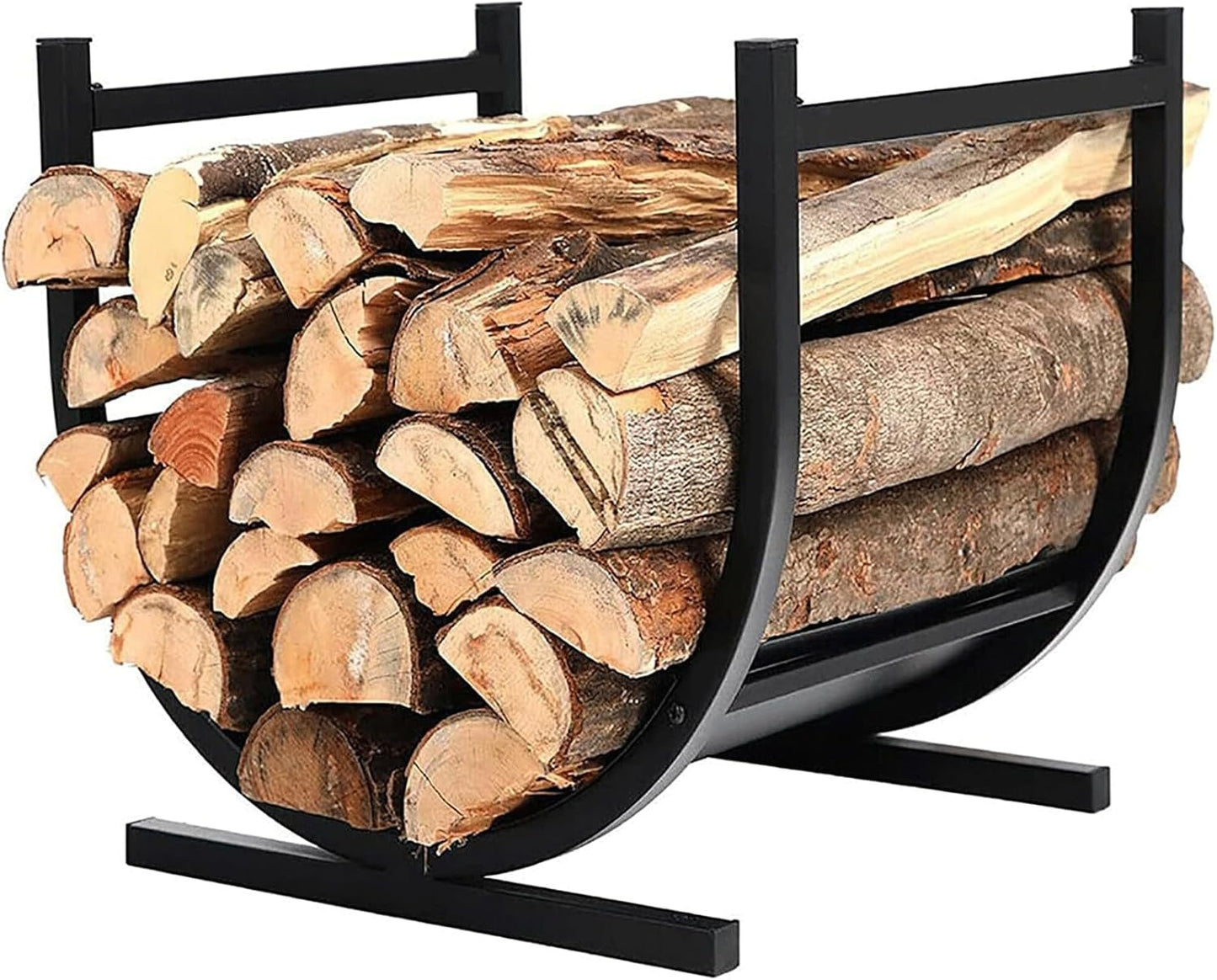 Minimalist Black Metal Firewood Rack for Outdoor Wood Storage Arc Design for Firewood Logs Lumber and Kindling(