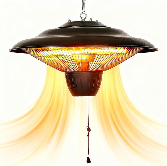 Hanging Infrared Electric Heater, 1500W Ceiling Mounted Heater Outdoor Indoor, IP34 Waterproof & Quiet Fanless, Tip-over/Overheat Protection for Patio, Garage, Gazebo, Home Use