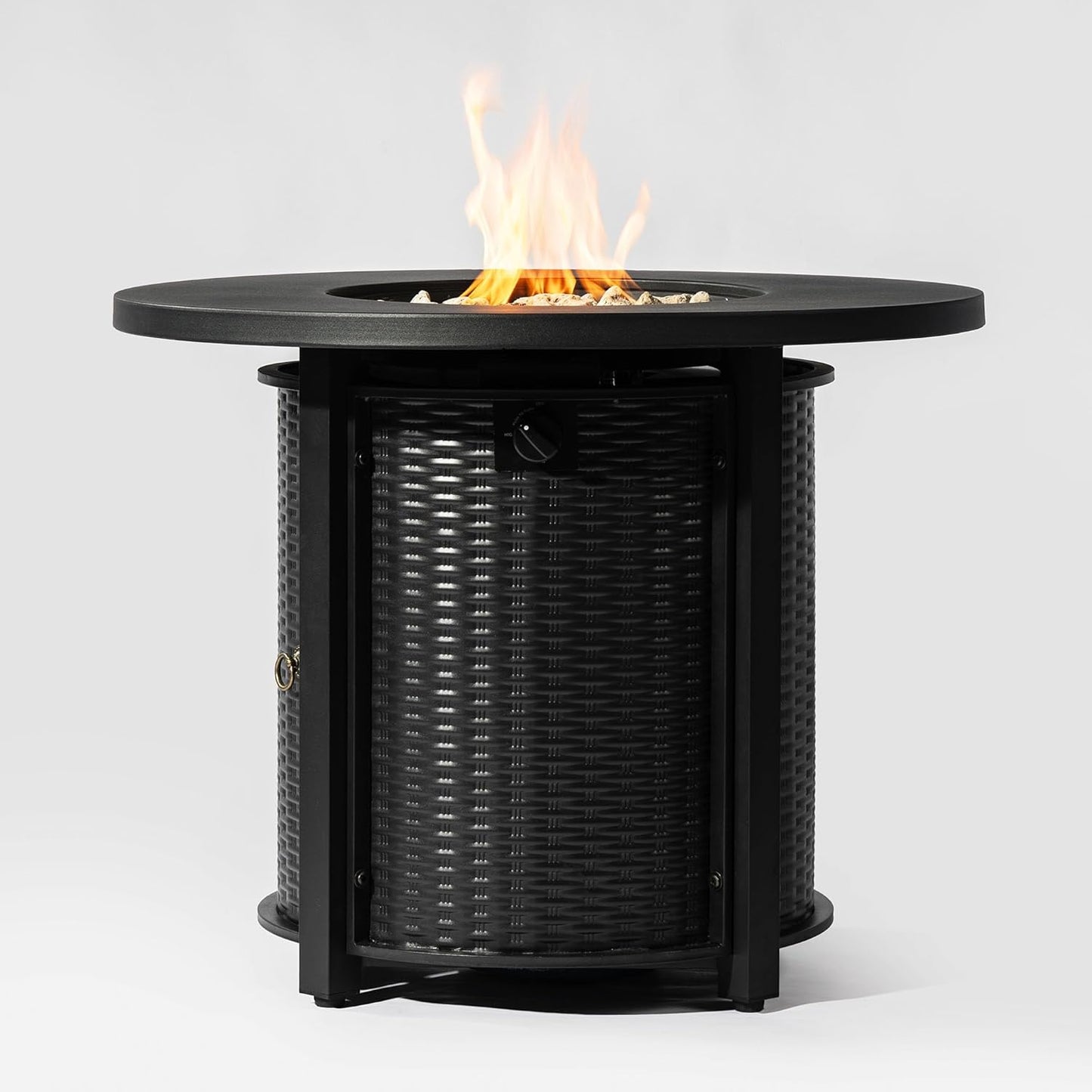 32 Inch Propane Gas Fire Pit Table, 50000 BTU Round Outdoor Steel Fire Table with Volcanic Stones & Electronic Ignition, Patio Gas Firepit Table with Lid for Deck, Garden, Backyard & Courtyard - Black