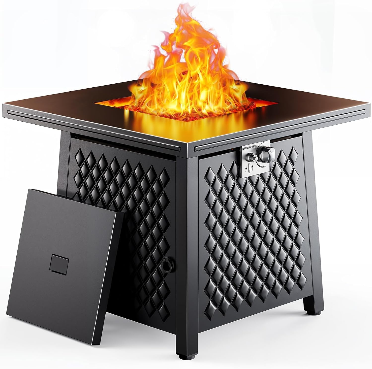 Ciays 32 Inch Propane Fire Pits,50,000 BTU Gas Fire Pit Table for Outsides with Steel Lid and Lava Rock, 2-in-1 Square Fire Table for Gatherings Parties on Patio Deck Garden Backyard, Black