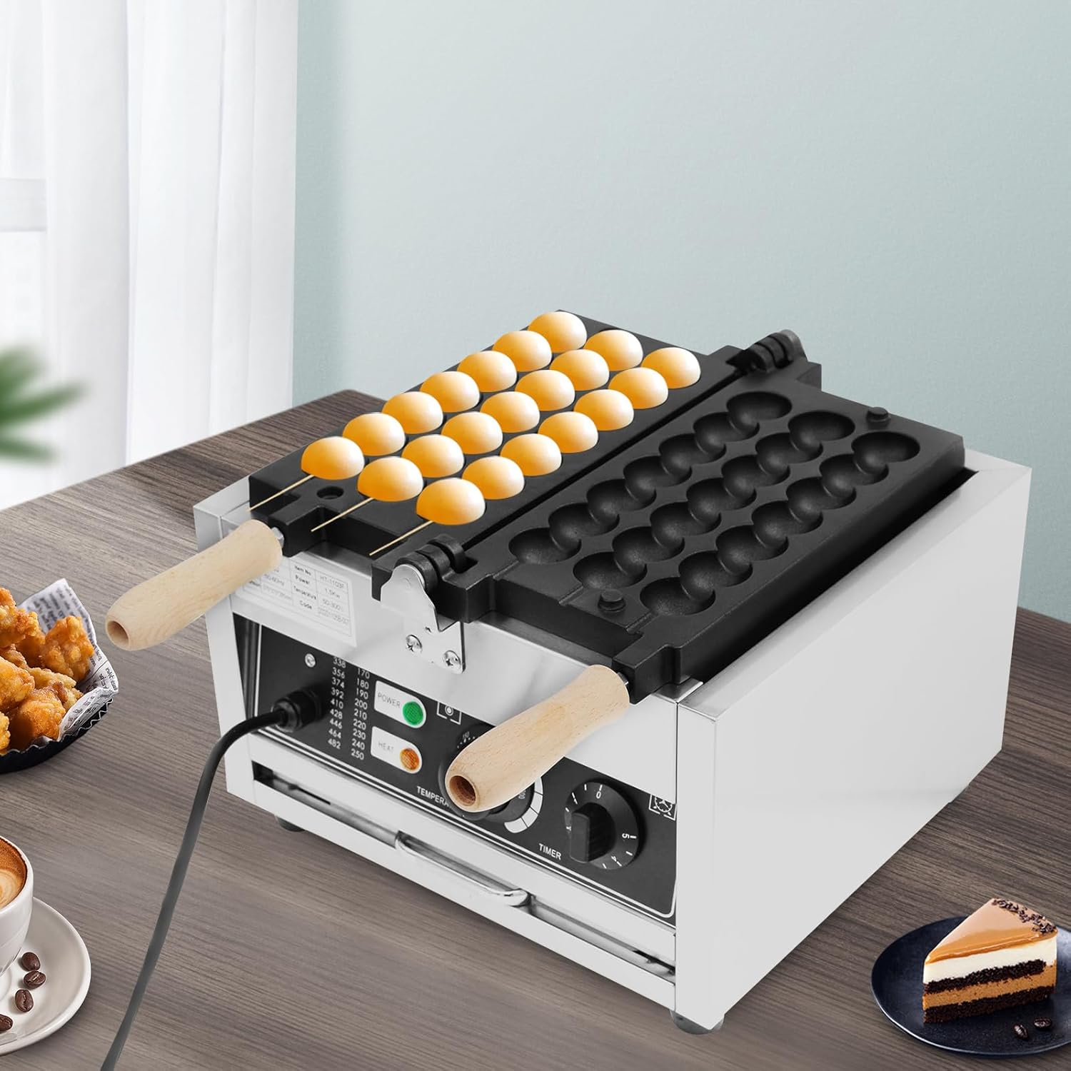 Commercial Bubble Waffle Making Machine 110V, Mini Egg-Shaped Waffle Making Machine with 6 Skewers, Silver Waffle Making Machine for Home & Restaurant