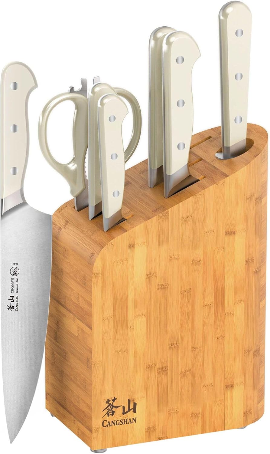 Cangshan APERTIVO Series 8-Piece Knife Block Set German Steel, Bamboo Block, 1026849 (White)