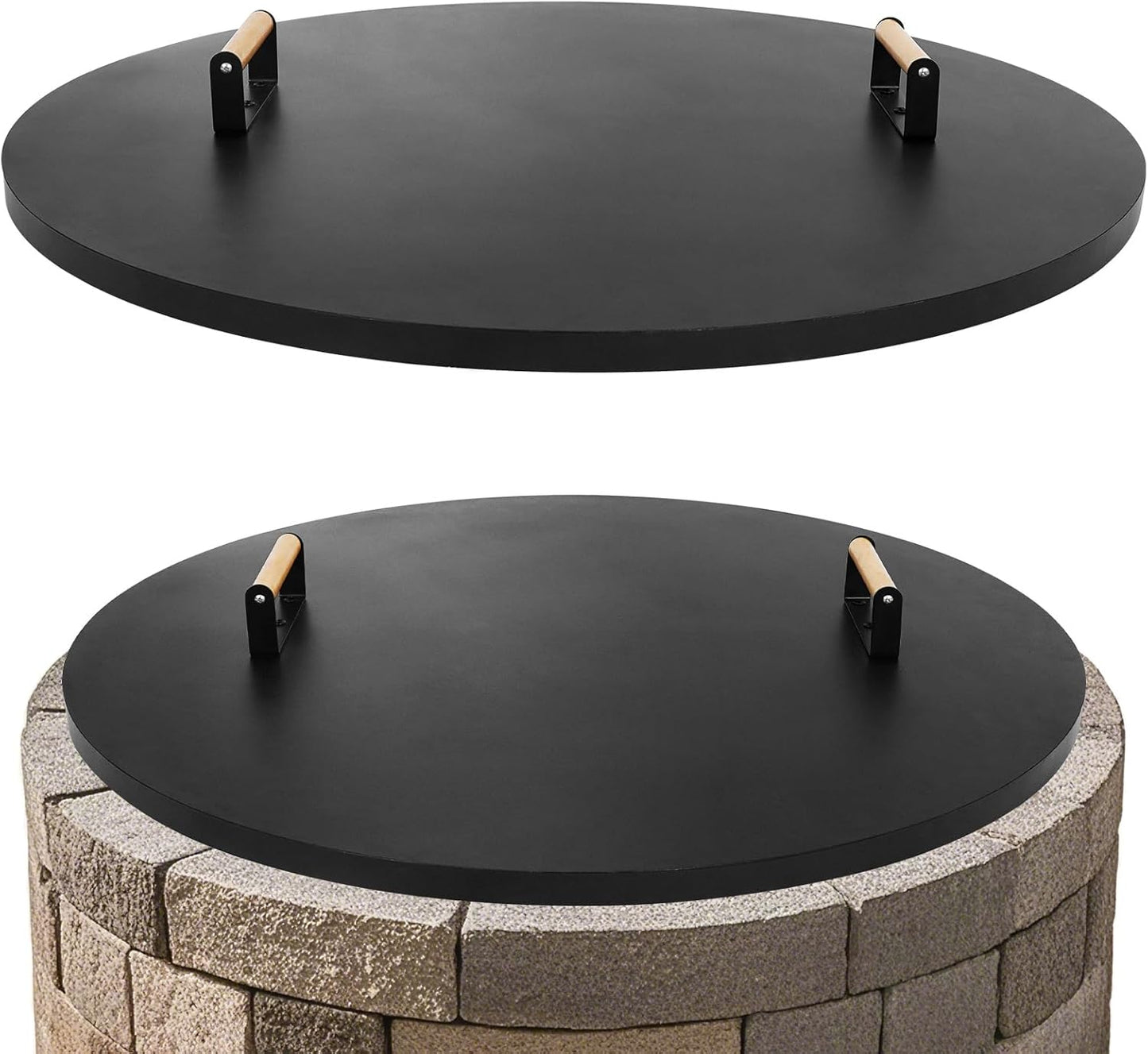 1MORE Fire Pit Lid Round 34" - Metal Firepits Cover with Wooden Handles for Patio Firepits,Rust Resistant 1.5mm Fire Pits Metal Lid, Firepits Accessory, Fire Pits Cover Round, All-season Protective