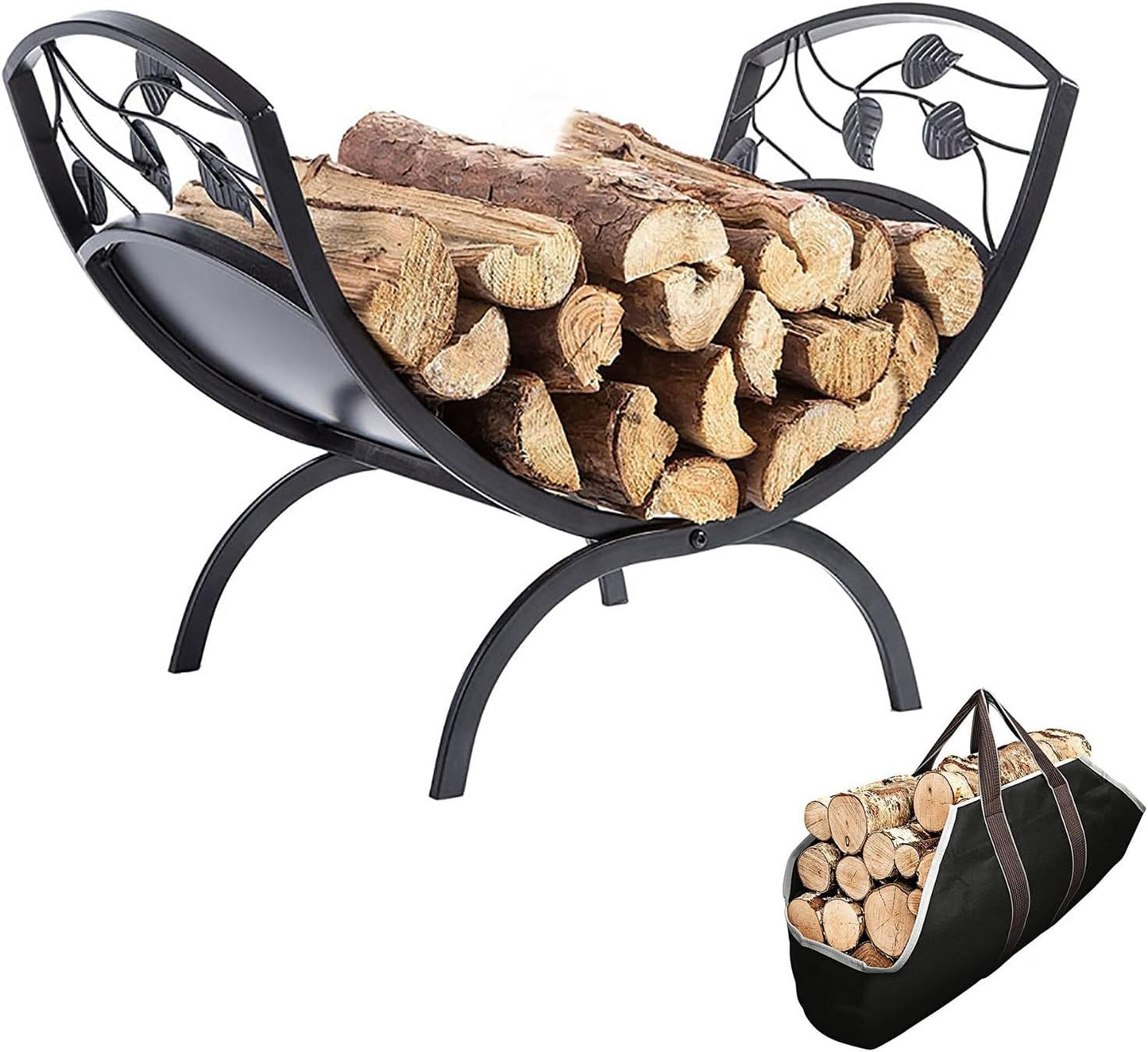 Firewood Rack Indoor with Wood Storage Stacker Holder, Fireplace Accessories Small Outdoor Metal Firewood Carrier Brackets,