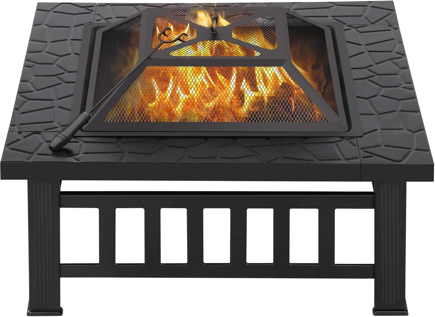 Topeakmart Outdoor Fire Pit Wood Burning 32in Multifunctional Firepits Table Patio Stove with Waterproof Cover, Spark Screen, Poker, Large Square Fire Pits for Outside Garden Camping