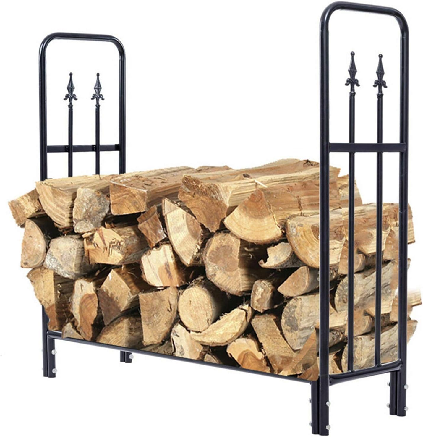 Large 4ft Firewood Rack - Heavy Duty Metal Wood Stacker for Indoor Outdoor, Patio Deck Hearth Kindling Logs Storage Stand(