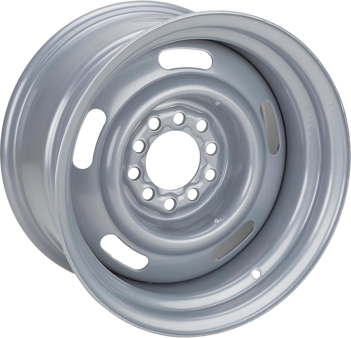 GM Dual Pattern Silver 15x5 Rally Wheel, 4.5 Inch-4.75 Inch