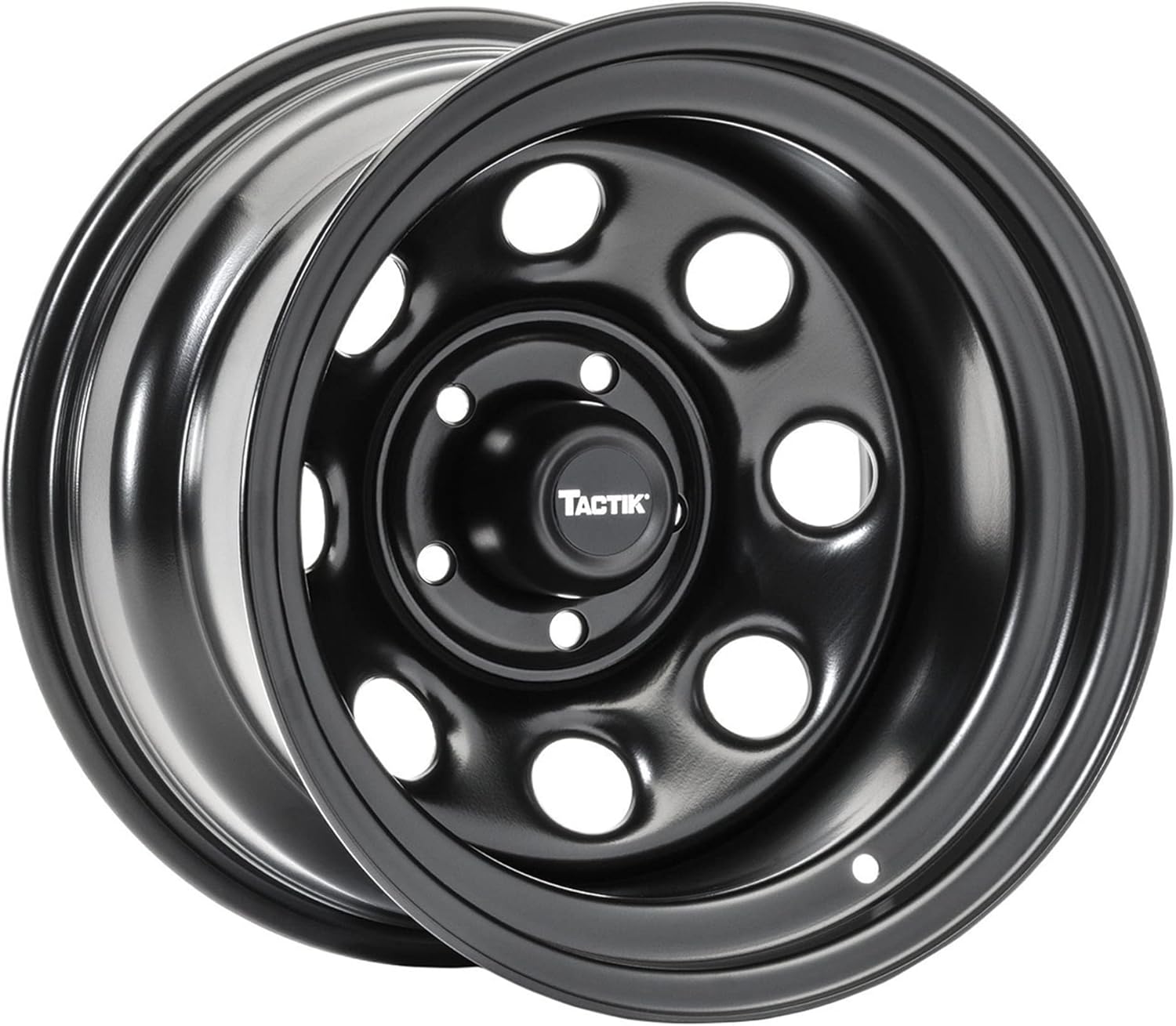 TACTIK Circle 8 Classic 15 Inch Solid Steel Wheel, Black - 15x10, 5x4.5 Bolt Pattern (-38.1mm Offset), 4" Backspace - Fits Jeep 1984-2006 Wrangler, Wagoneer, Comanche, Grand Cherokee TJ YJ MJ ZJ XJ LJ