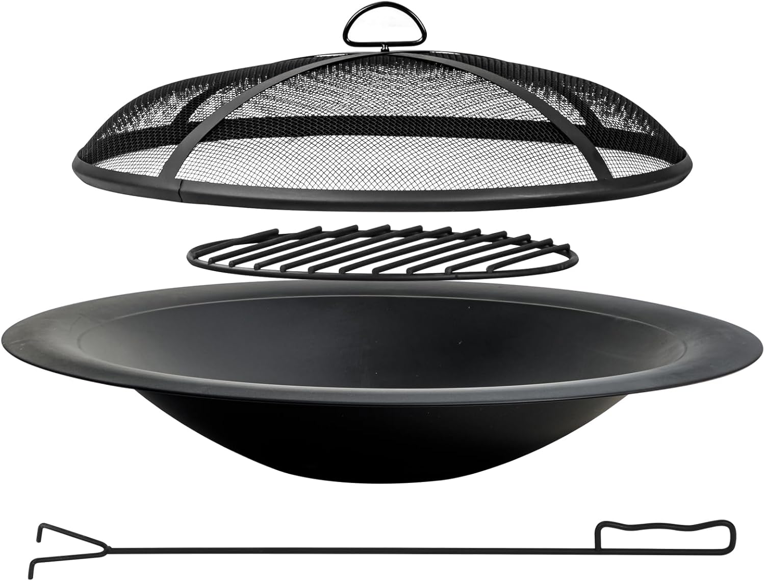 OutVue 35 inch Steel Fire Pit Bowl for DIY or Replacement Existing Fire Pits, Wood Burning Fire Pit Bowl with Spark Screen &Fire Poker, Fireplace for Backyard, Porch, Deck, Camping, BBQ(Smooth)