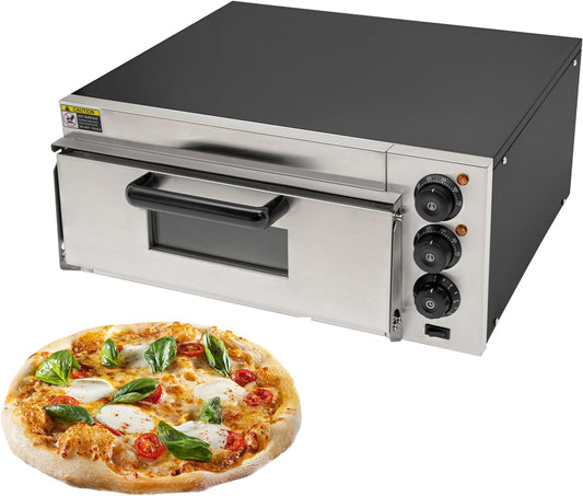 Countertop Pizza Oven, 1800W Electric Indoor Stainless Steel Commercial Pizza Cooker with Adjustable Temperature & Time for Home Restaurant, 20L (Black & Silver)