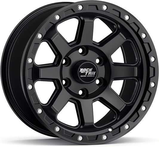 RockTrix RT116 17 inch Wheel Compatible with 2001+ Toyota Tacoma 6x5.5" (6x139.7) Bolt Pattern, 17x9 (-12mm Offset), 106.1mm Bore, Matte Black, Also fits 2002+ 4Runner, FJ Cruiser, 99-06 Tundra
