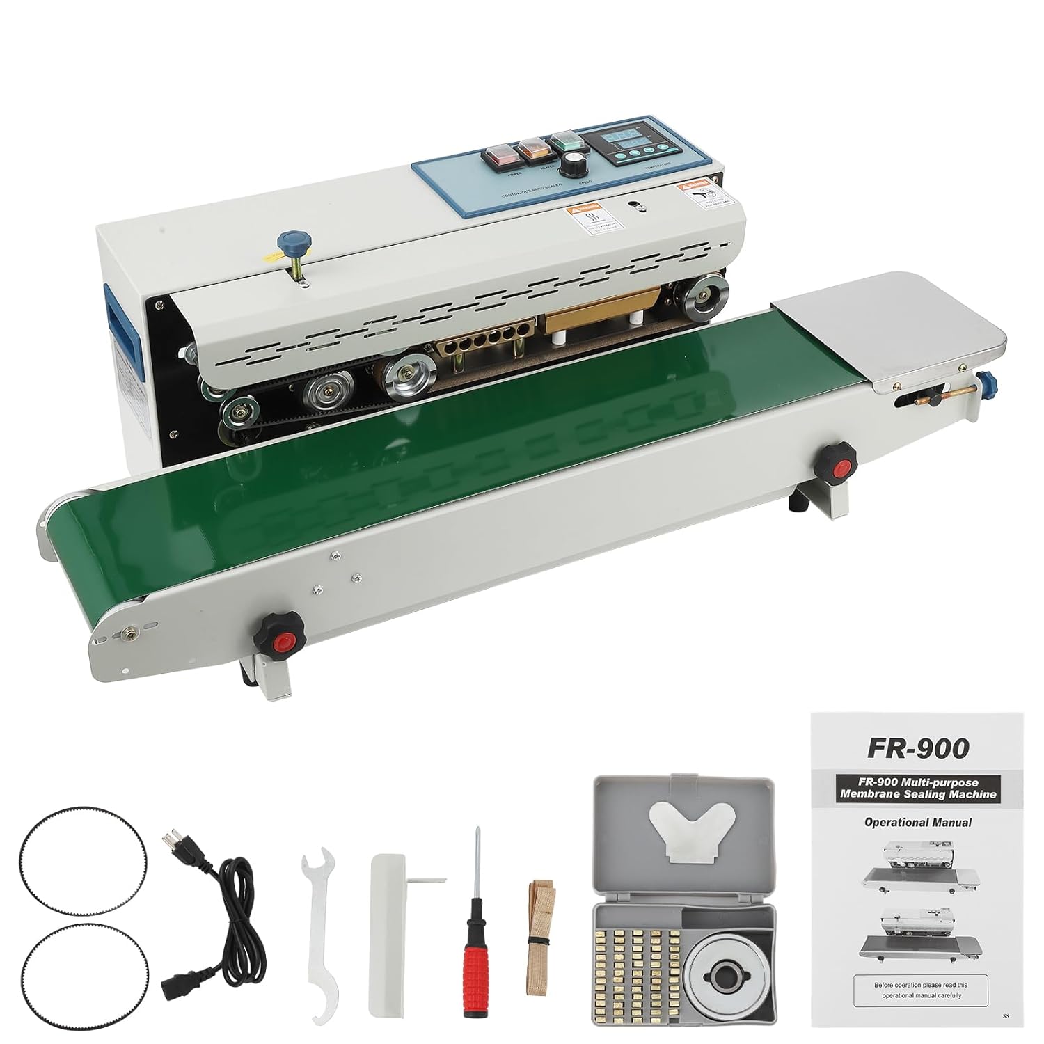 Continuous Band Bag Sealer 110V with Digital Temp Control, for PP/Aluminum Foil/PVC Bags, FR-900
