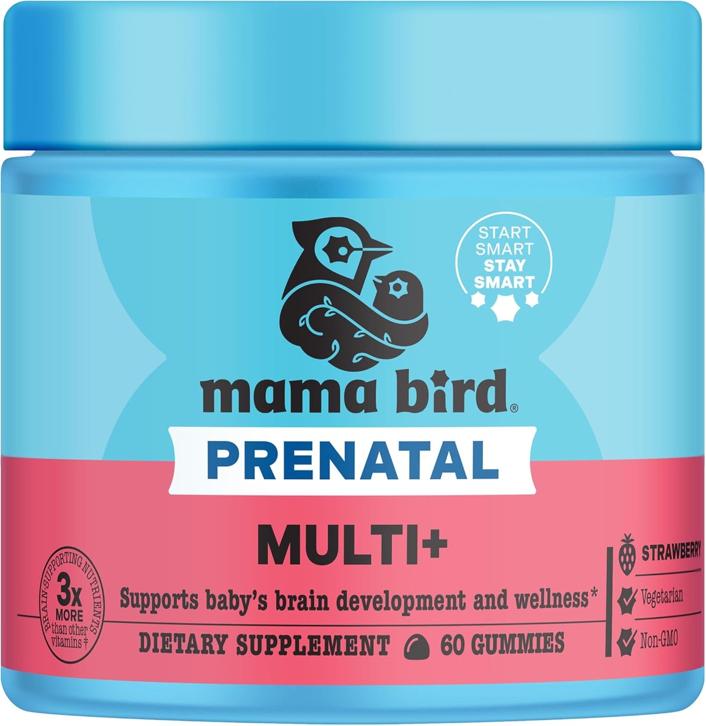 Best Nest Wellness Mama Bird Prenatal Multi Plus - Prenatal Care Supplement Supports Brain & Digestive Health - Vegan Multivitamin with Methylfolate & More - Strawberry, 60 Gummies (30 Servings)