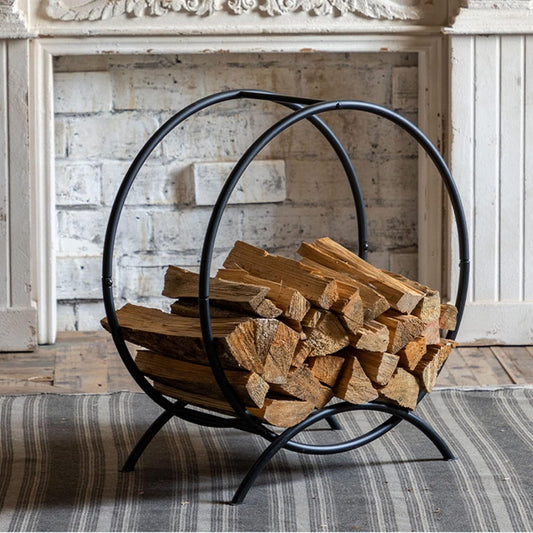 Firewood Rack 24 Inch Firewood Log Hoop Rack,Indoor/Outdoor Round Steel Fireplace Wood Storage Holder,Easy to Assemble Metal Fire Wood Log Storage Stacker Stand