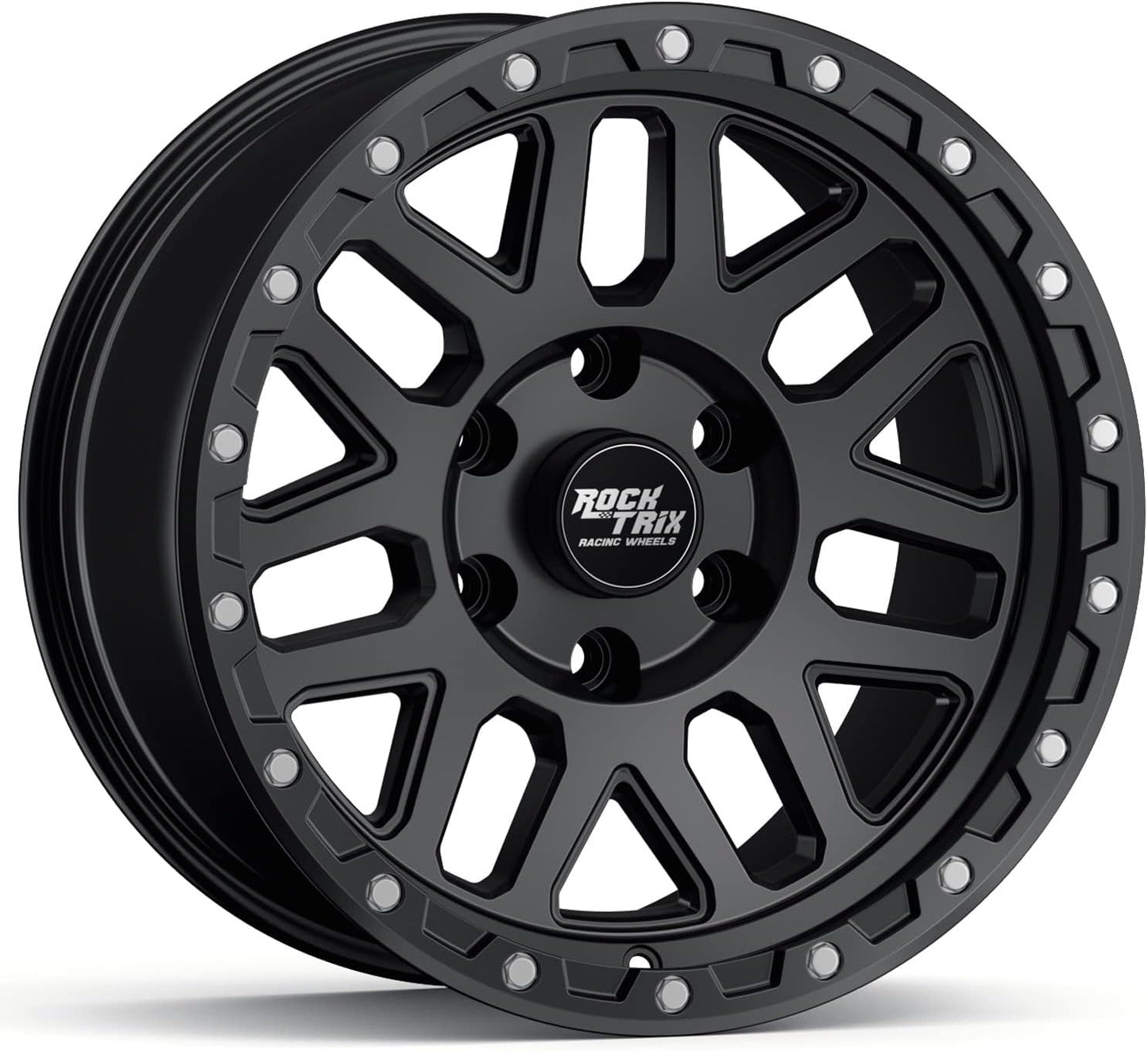 RockTrix RT110 17 inch Wheel Compatible with Chevrolet Colorado Silverado 1500 6x5.5" (6x139.7) Bolt Pattern, 17x9 (-12 Offset, 4.5 Backspace) Also Fits GMC Canyon Sierra 1500, Black