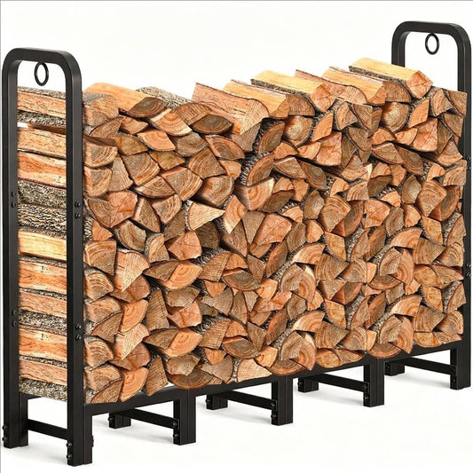 Metal Firewood Rack,Indoor Outdoor Log Holder,Heavy Duty Firewood Holder,Fireplace Wood Pile Storage Stacker Organizer, Black,Holds Up to 440 LB