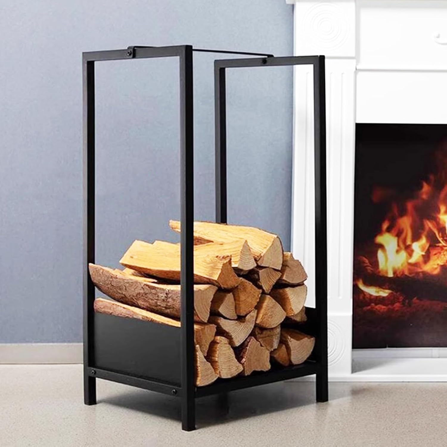 Log Holder 30 Inch Firewood Racks for Inside Outside, Black Rustic Fireplace Log Storage Rack Stacker Holder, Heavy Duty Metal Firewood Holder Logs Stand,