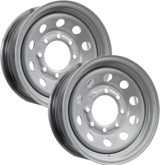 eCustomrim 2-Pack Heavy Duty Equipment Trailer Rims Wheels 16" 16X6 8 Lug Silver Modular