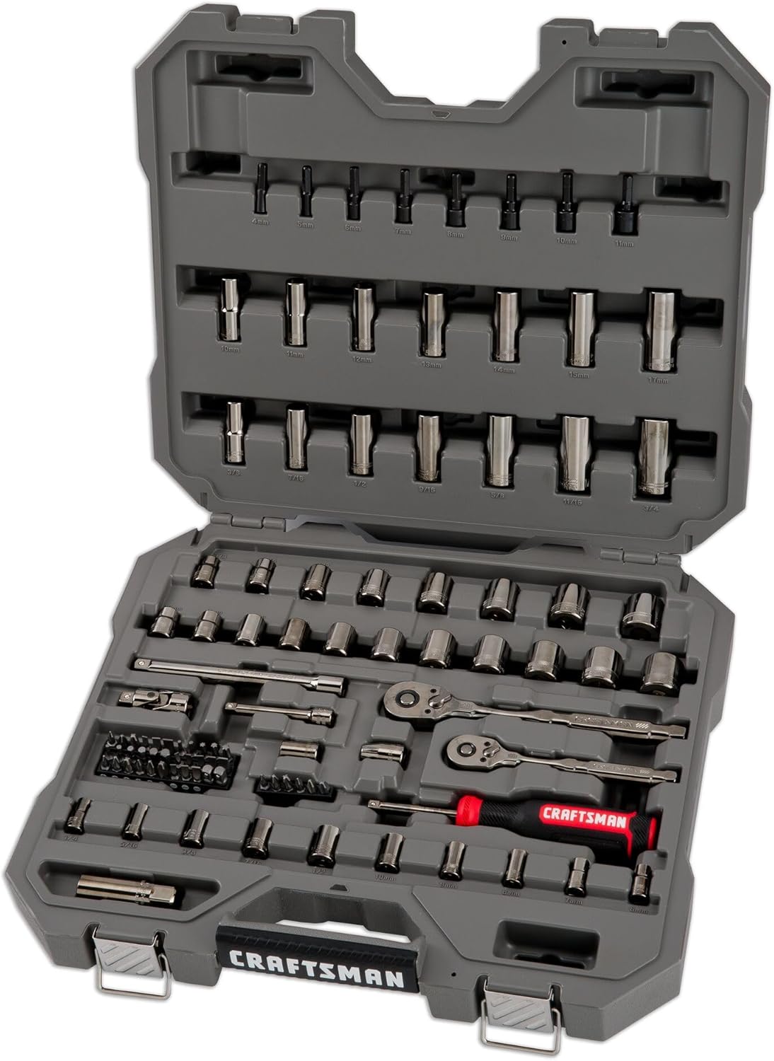 CRAFTSMAN OVERDRIVE 99-Piece Gunmetal Chrome Mechanics Tool Set, Standard SAE/Metric Socket Set, with Hard Case (CMMT99099)