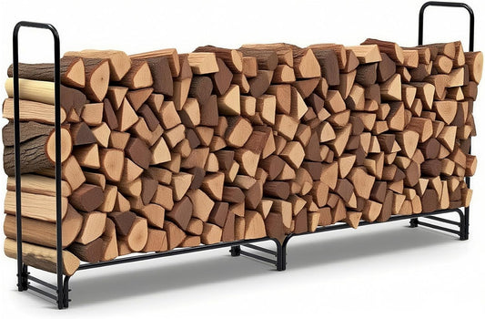 PrecisionAuto 8Ft Heavy Duty Firewood Rack,Outdoor Firewood Rack,Indoor Firewood Storage,Durable Wood Stacker,Weatherproof Wood Storage with Ventilated Design,Easy Assembly,Black